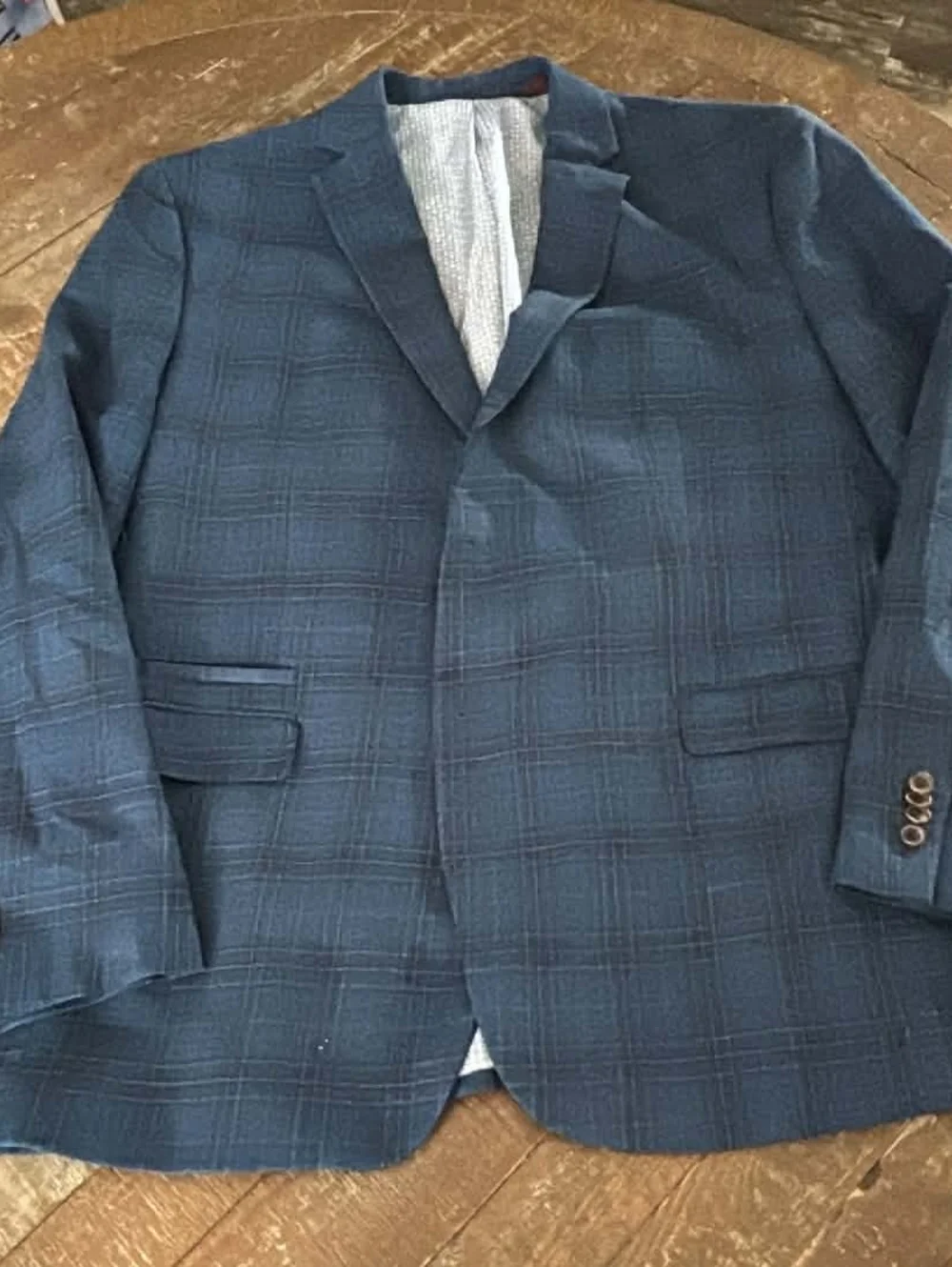Johnston & Murphy Navy Blue Plaid Sport Coat Wool